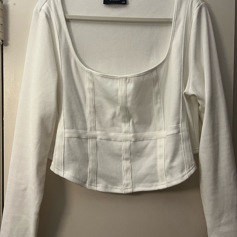 Cider White Long Sleeve Crop Blouse
